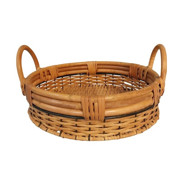 Basket Wicker Rattan Bamboo Woven Tray Basket With Handles - Picture 2 of 8